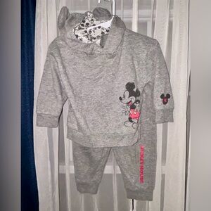 Disney Gray Hoodie and Jogger Set with Pink Mickey Accent
